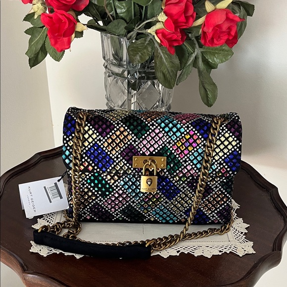 Kurt Geiger Handbags - NWT - Kurt Geiger London rainbow crystals mini-Brixton shoulder bag.
